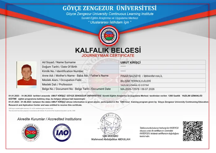 Kalfalık Belgesi — Yazılım Uzmanlığı — Umut Kirişçi